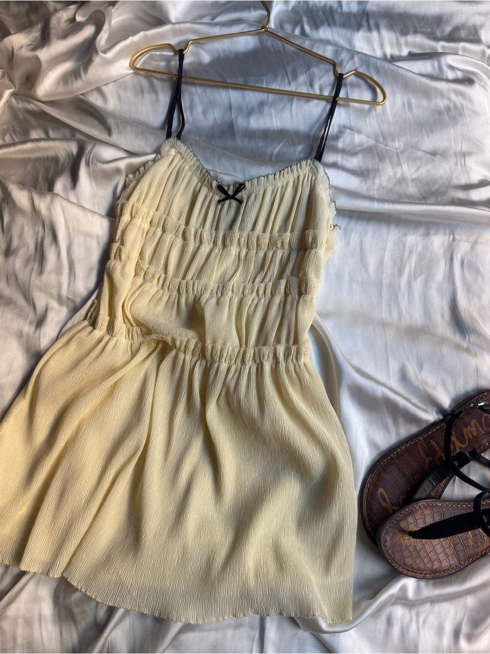 Zara Cream Ruffled Midi Dress with Black Straps